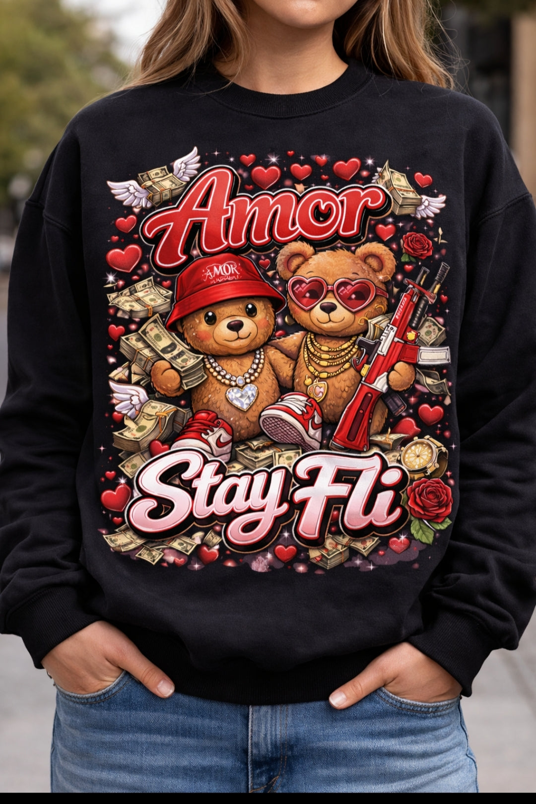 Amor stay fli Crew necks sweatshirt