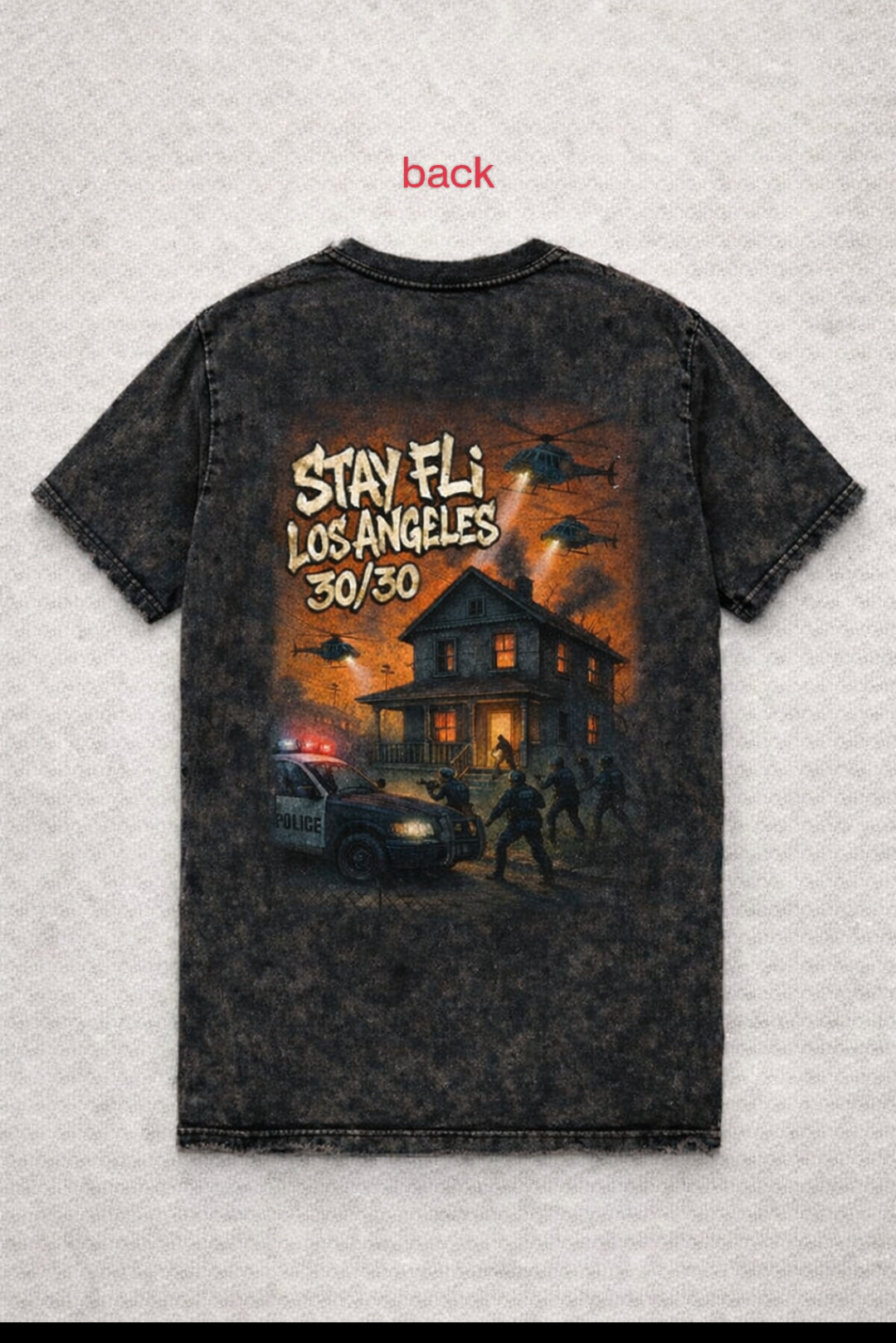 Limited number destressed acid wash trap house T-shirt